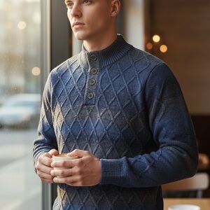 Men's Blue and Gray Sweater